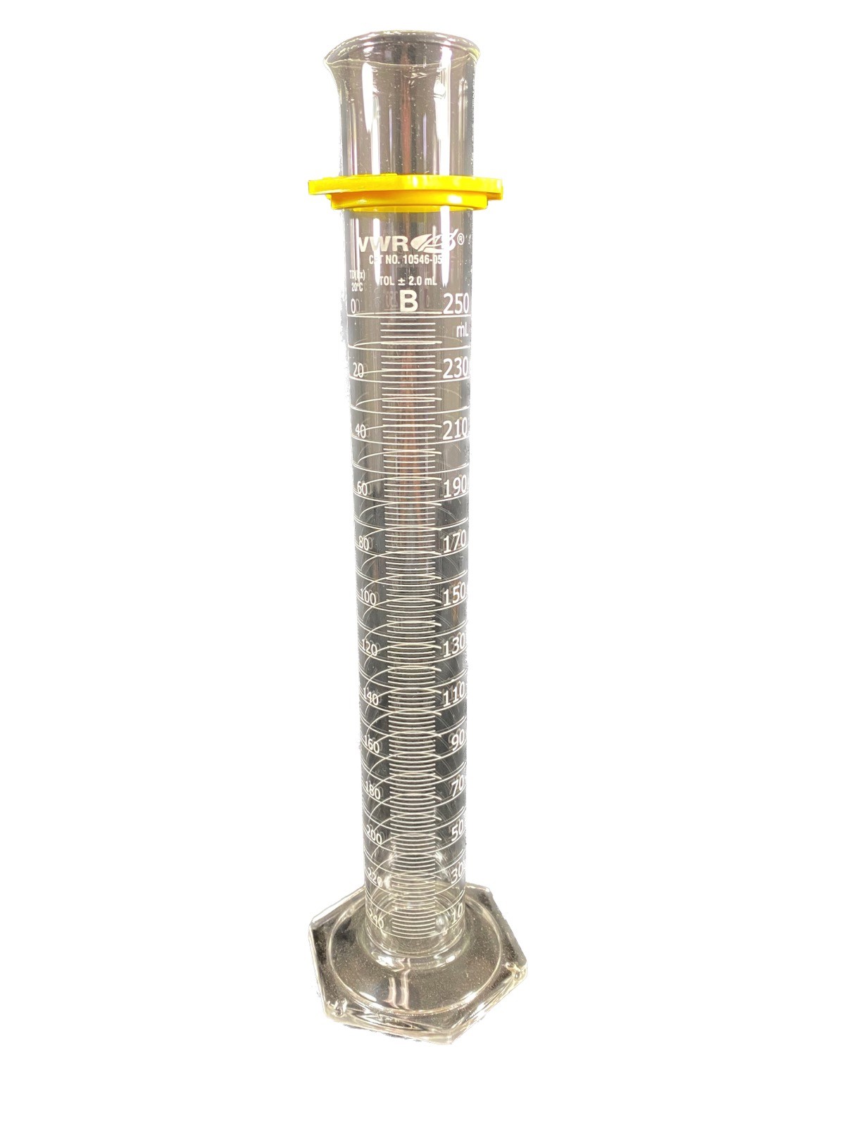 VWR Glass 250mL Double Metric Scale TD Class B Graduated Cylinder 10546-056