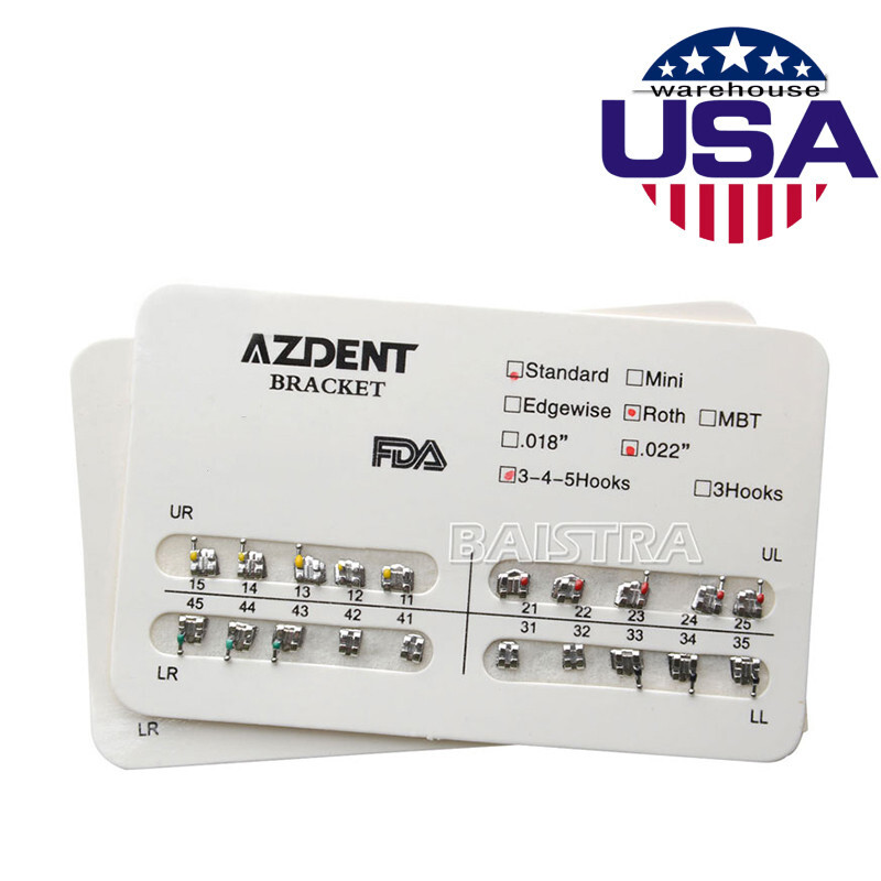 US AZDENT Dental Orthodontic Brackets Braces Standard Roth .022 Hooks 3-4-5