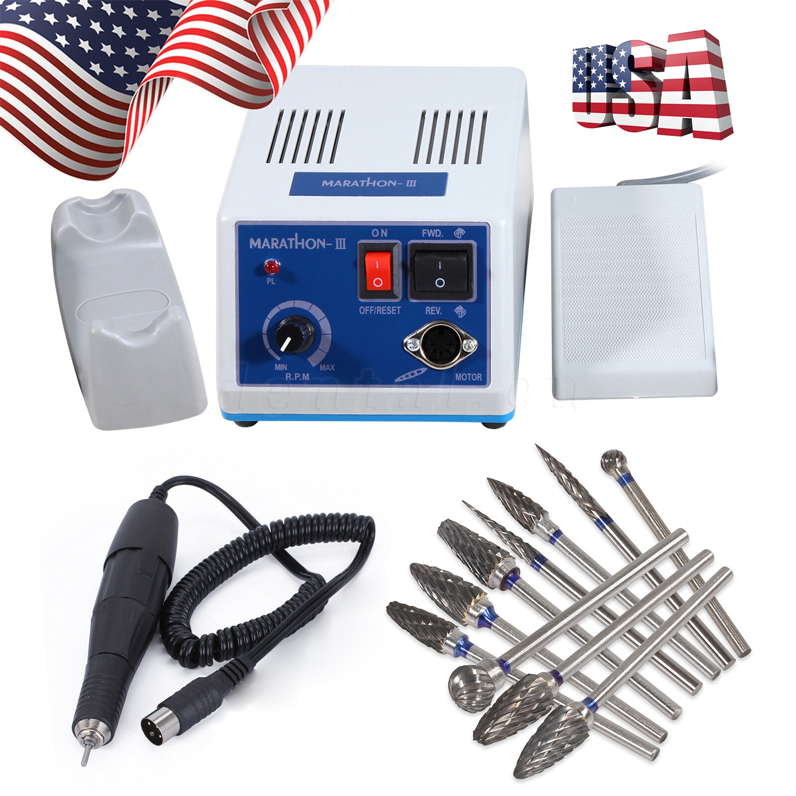 Dental Lab Marathon Micromotor Polisher /35K RPM Polishing Handpiece /HP Burs US