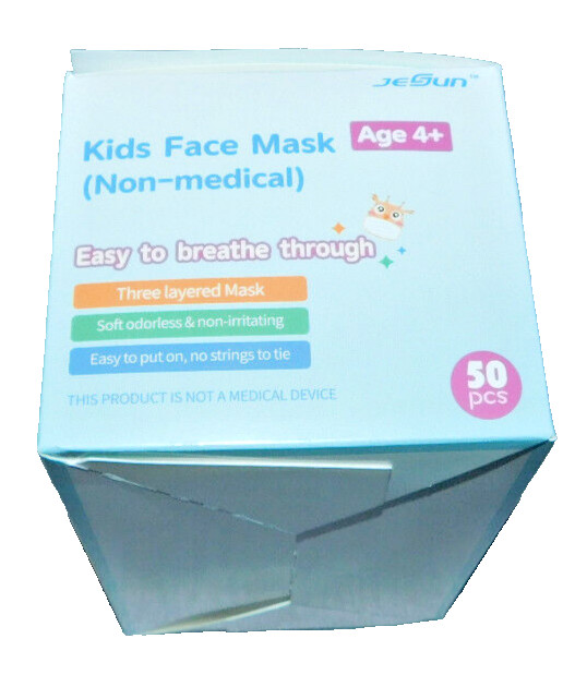 Kids Face Masks 50 Non-Medical JeSun Disposable 3-Ply Ear Loop Unisex White