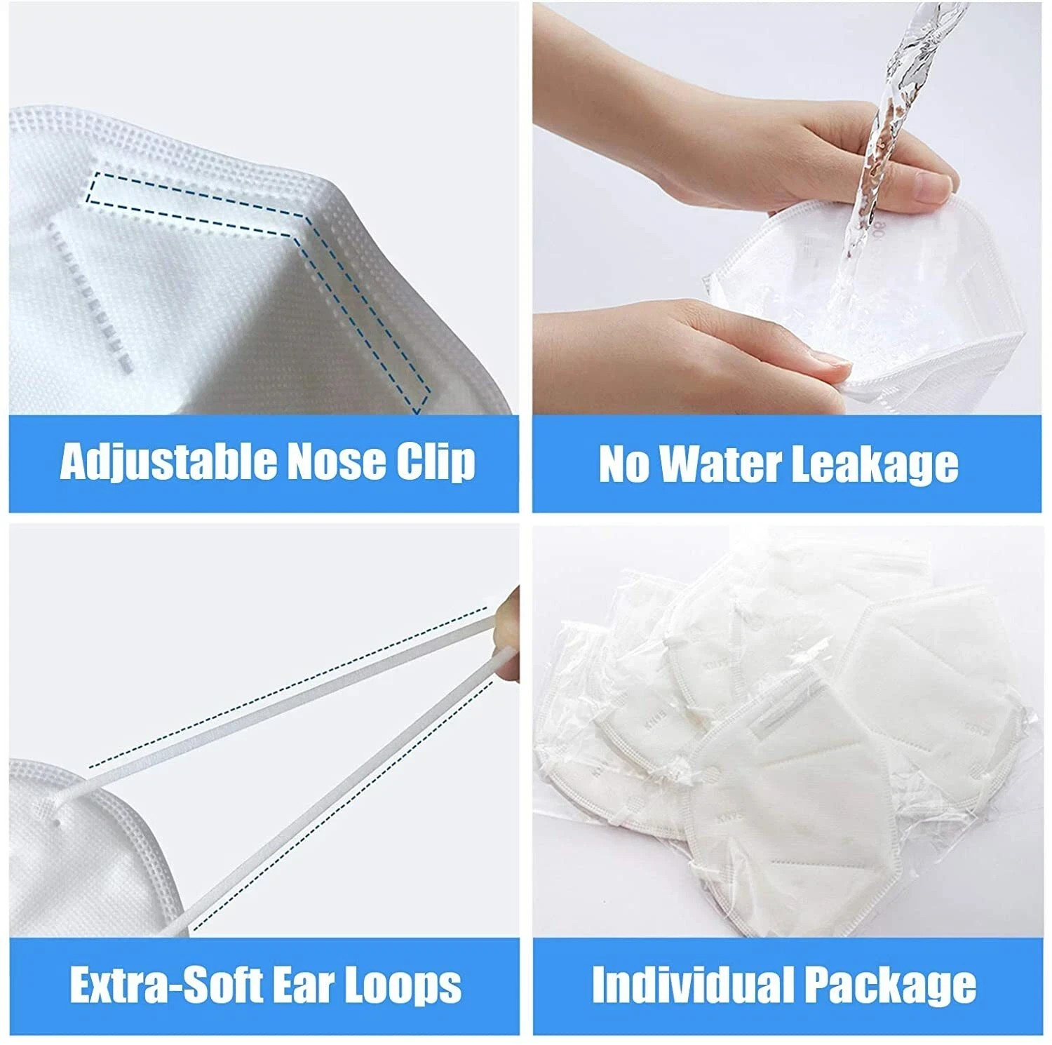 KN95 5-Layer White Protective Face Masks–Disposable Respirators(10/50/100 Packs)