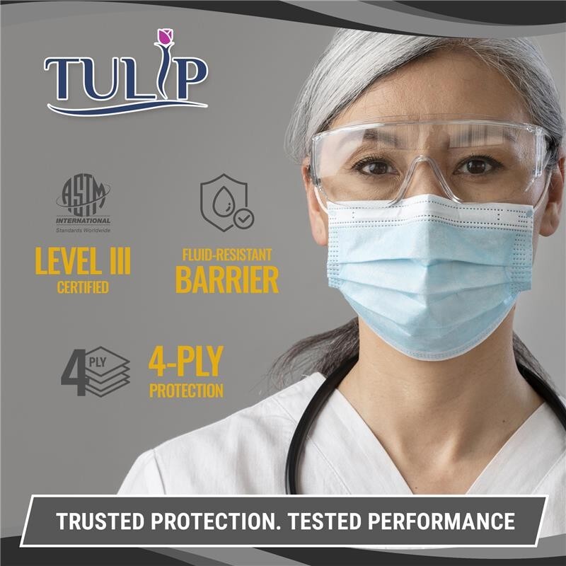 50 White ASTM Level 3 Face Masks 4-Ply, Disposable Surgical Medical Shield Tulip