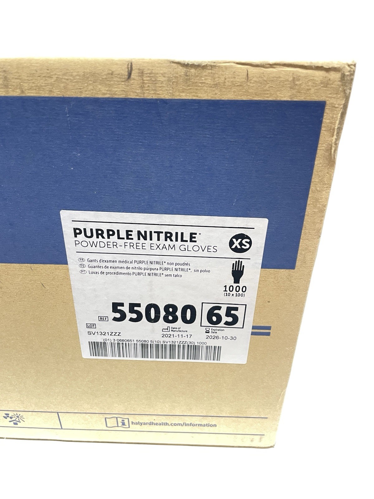 Halyard Purple Nitrile Exam Gloves, Size X-Small 55080, Case of 1000
