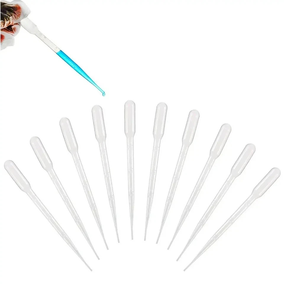100pcs Disposable Plastic Pipettes: 1/2/3/5ml Graduated Transfer Droppers – NEW