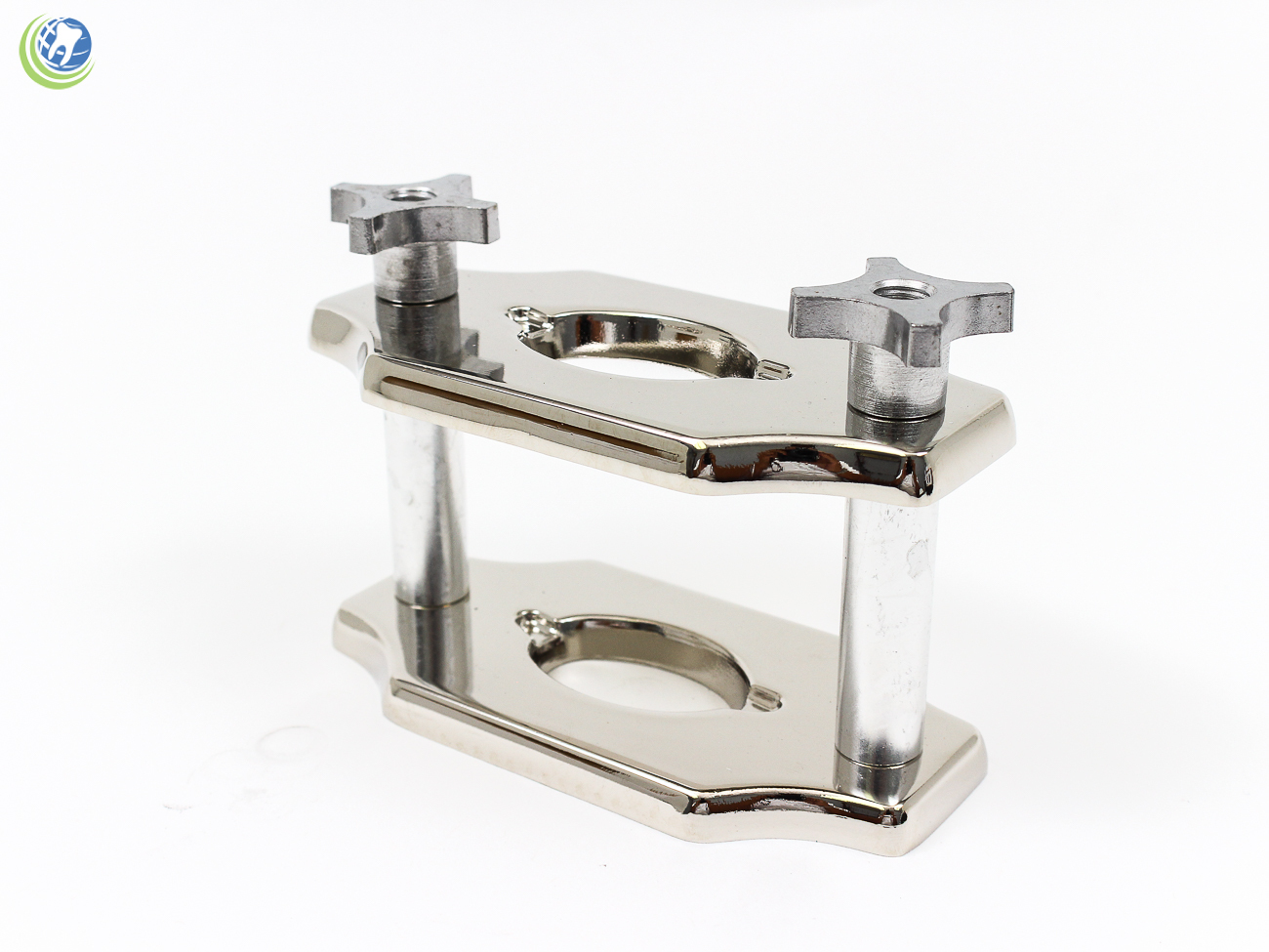 NEW DENTAL LABORATORY DENTURE RELINE JIG CHROME COATED PLATES W/ 2 POSTS