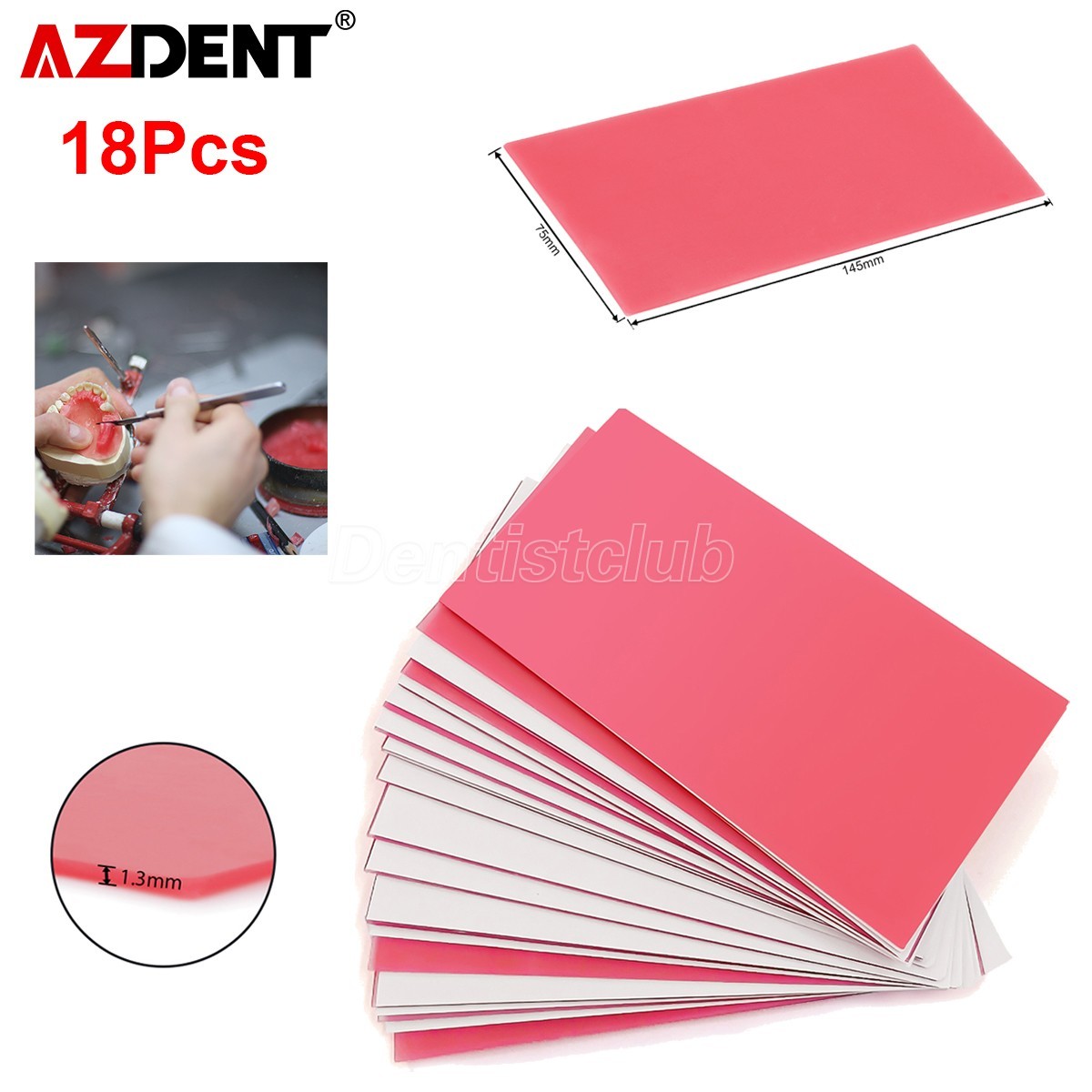 18 Sheets Dental Base Plate Wax Molding Casting Wax Sheet Denture Material 1.3mm