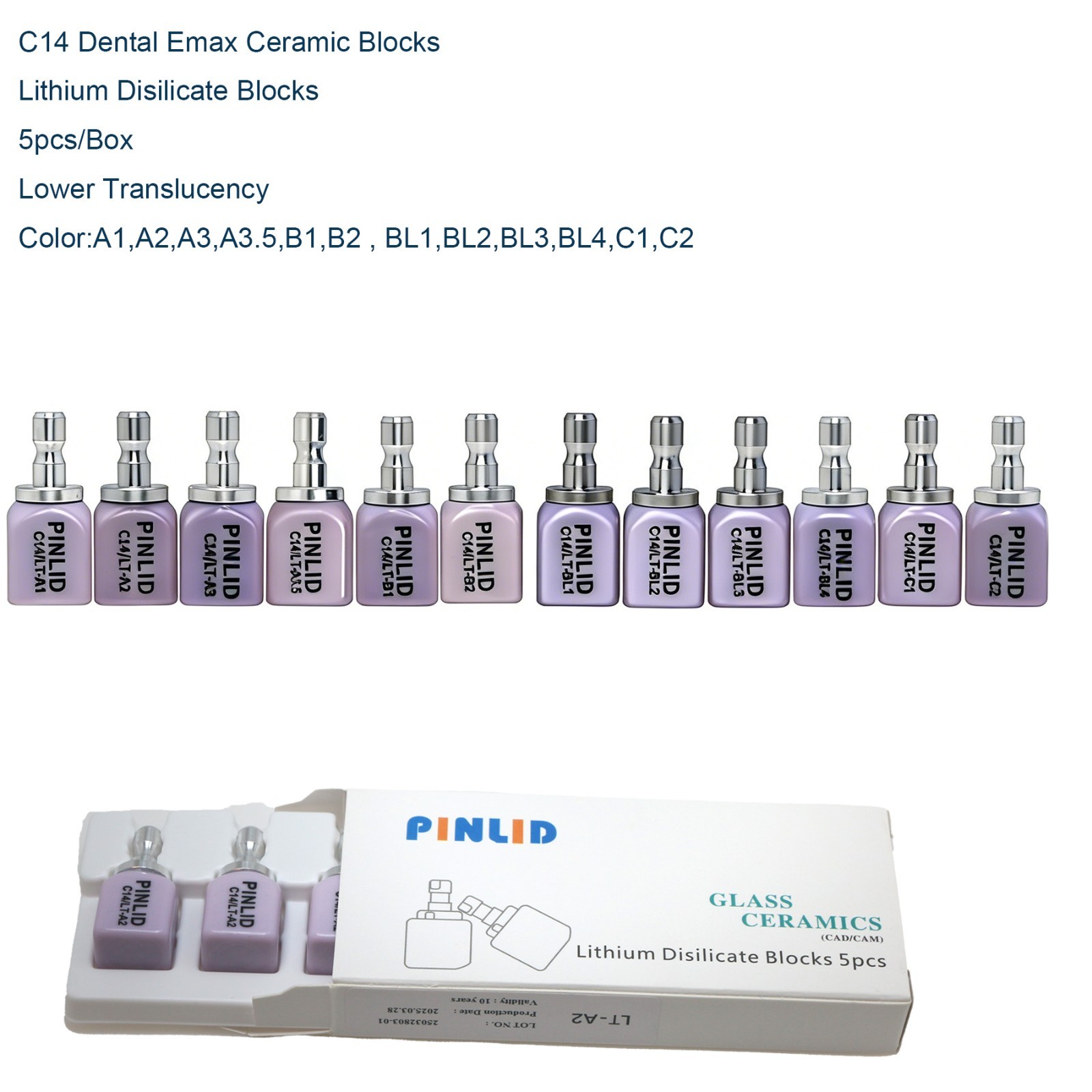 5pcs/Box Dental C14 Emax CAD glass Ceramic Lithium Disilicate Blocks CEREC Inlab