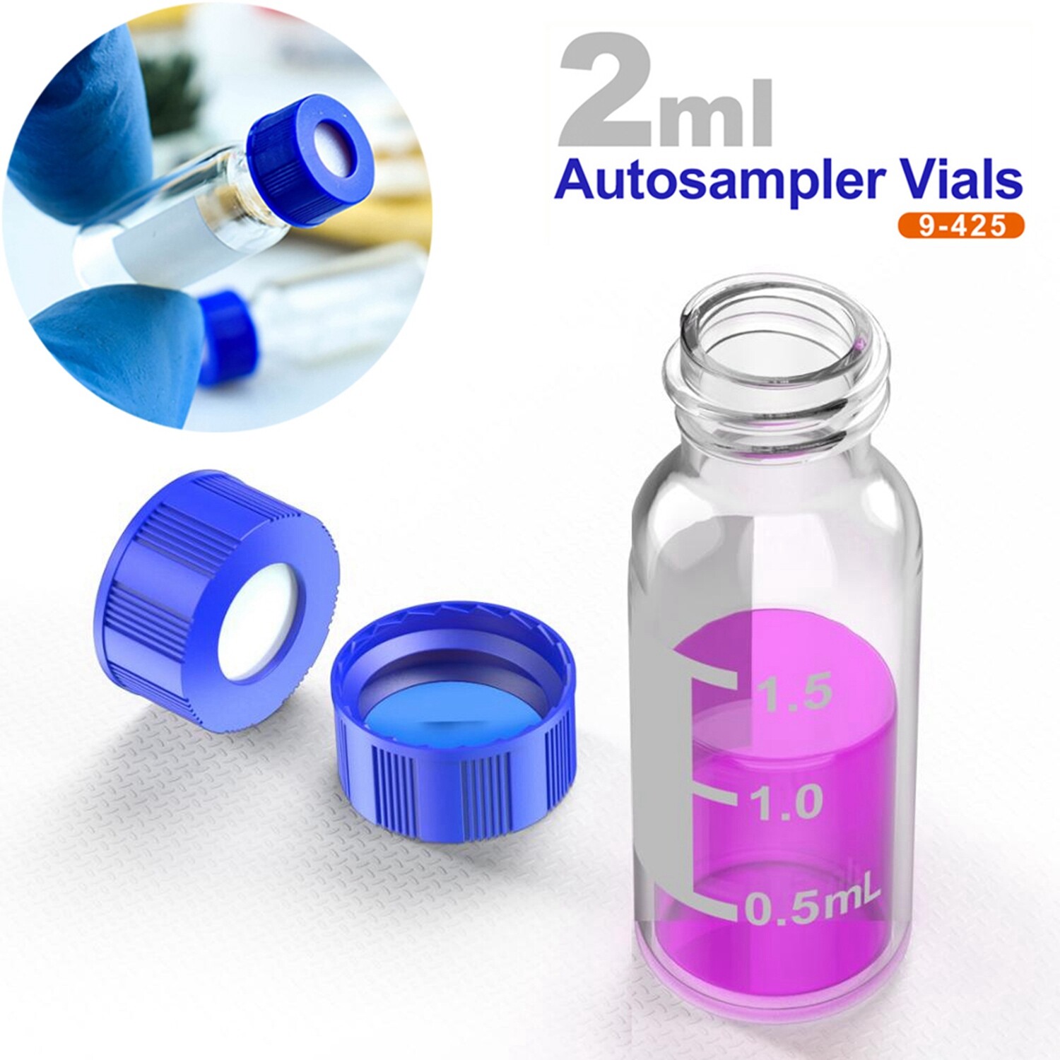 10000x 2ml Autosampler Vials Preslit Septa 9-425 Screw Caps Graduation Standard