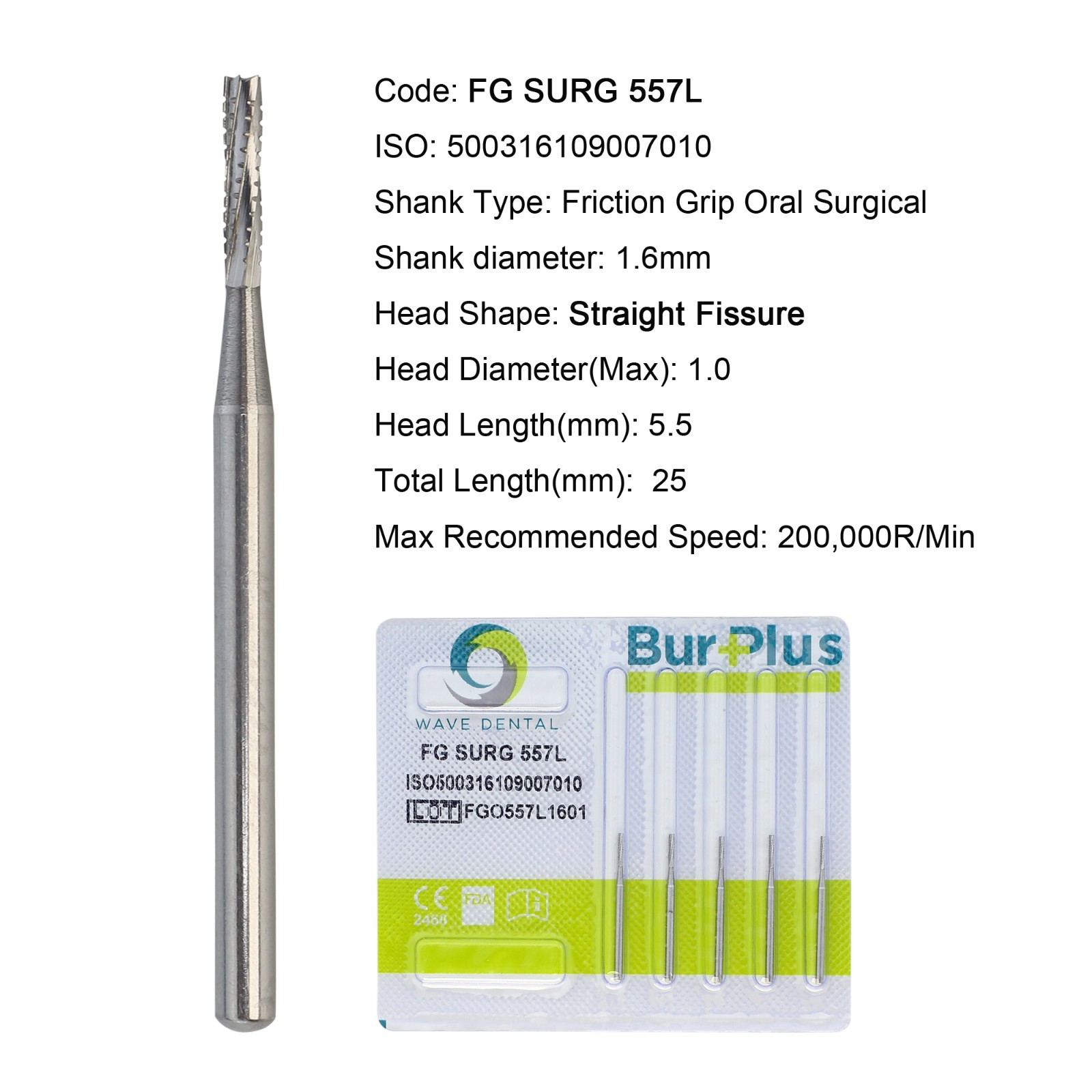 Wave Dental Surgical Burs 25mm Carbide Bur High Speed Round FG SURG 557 702 2 4