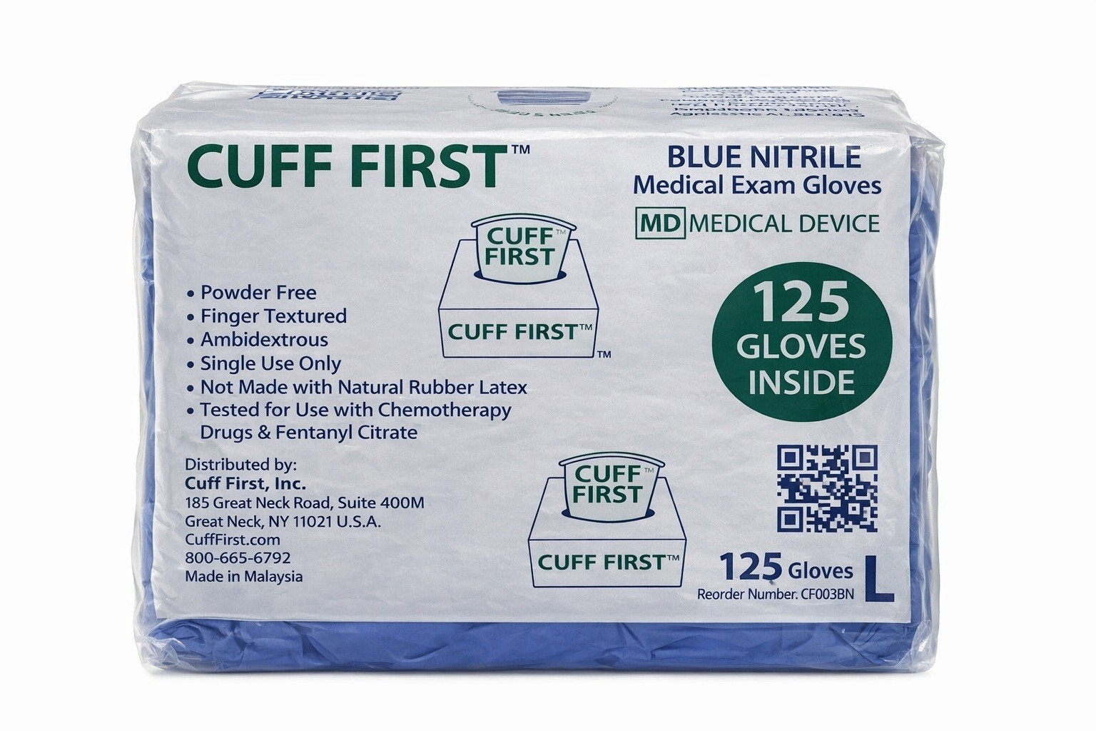 Cuff First Nitrile Exam Gloves 125 Ct Blue Latex-Free Powder-Free