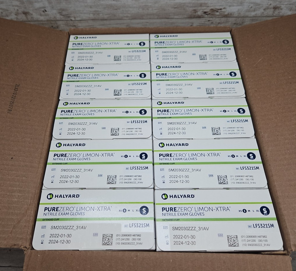 HALYARD PUREZERO LIMON-XTRA Nitrile Exam Gloves *10 Boxes* Size SMALL *See Date*