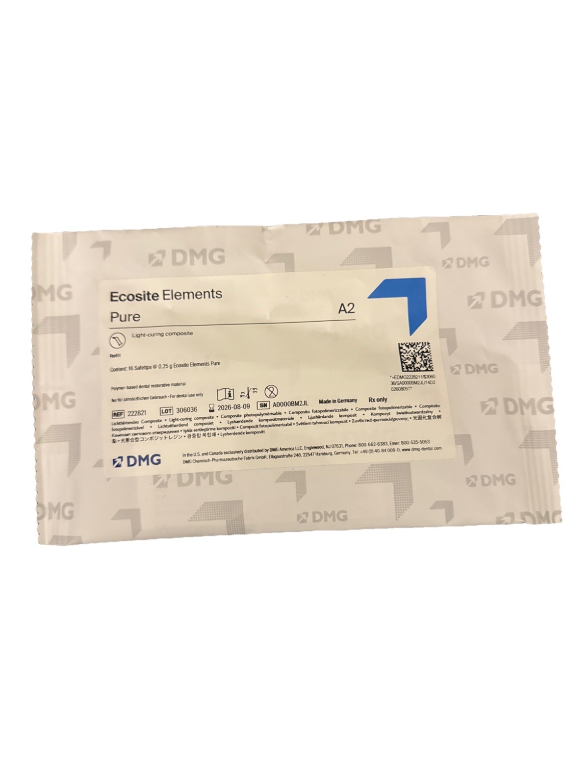 DMG Ecosite Elements Pure Dental Composite Safetips 16/pk A2 222821 Exp 08/2026