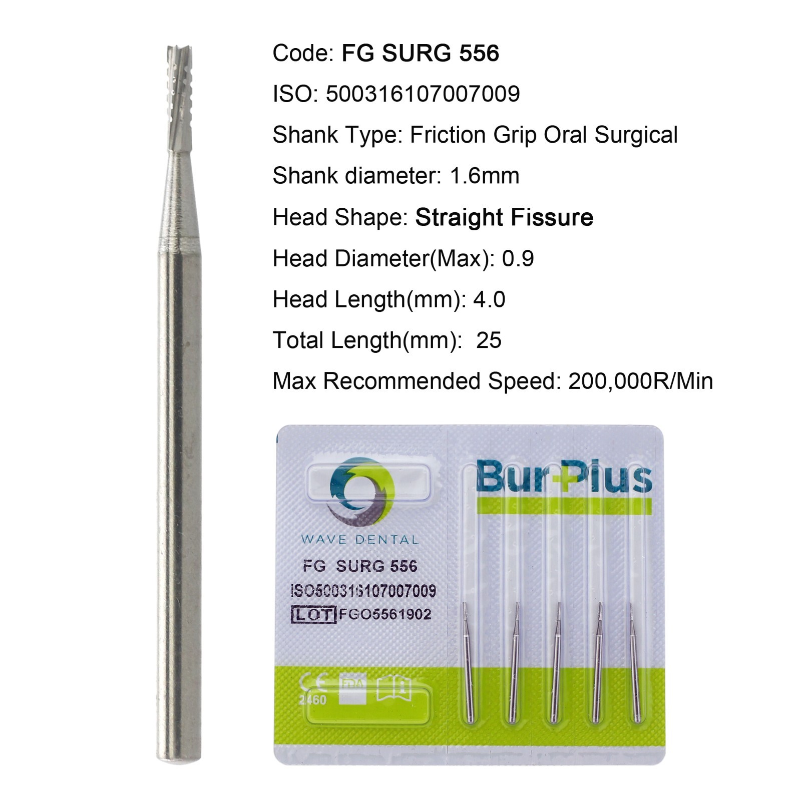 Wave Dental Surgical Burs 25mm Carbide Bur High Speed Round FG SURG 557 702 2 4
