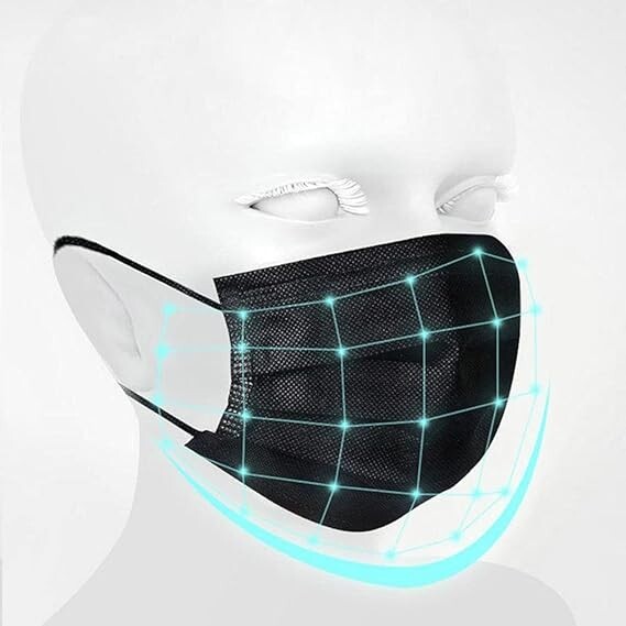50/100 Pcs Black Disposable Face Cover 3-Ply Filter Breathable Earloop Masks