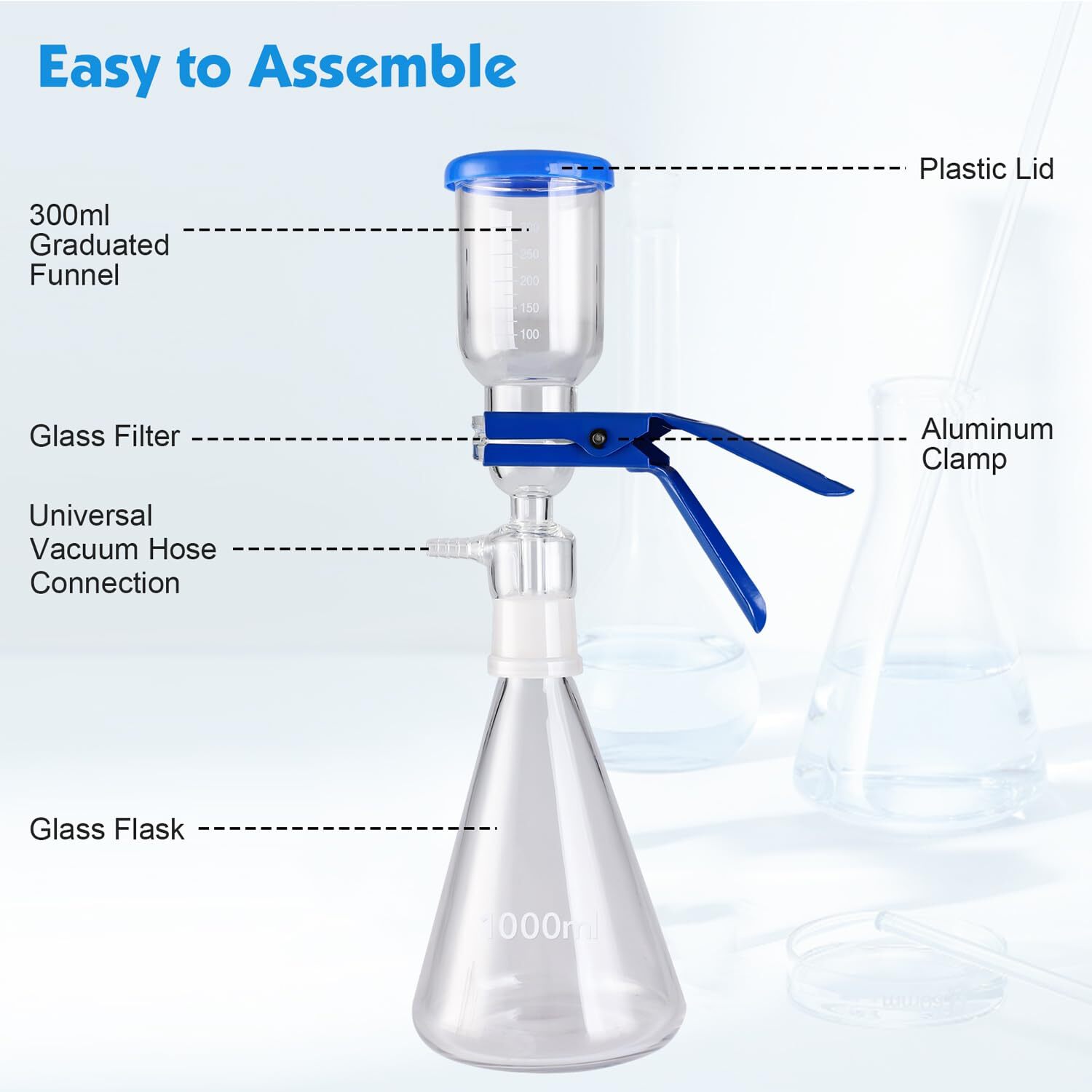 1000mL Lab Vacuum Filtration Distillation Kit with 100 Pieces of Filter Paper