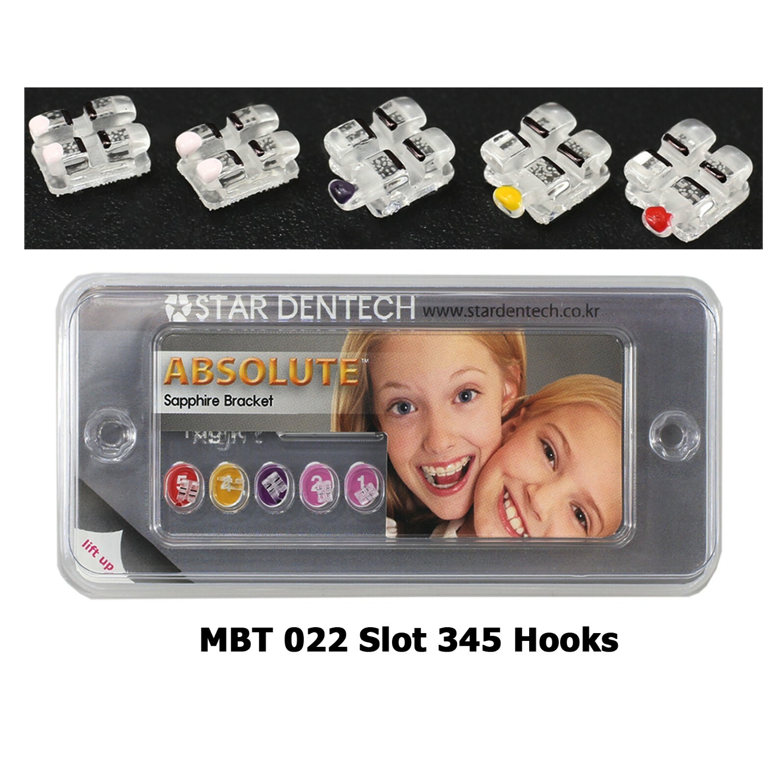 Dental Orthodontic Sapphire Crystal Bracket Braces Roth MBT 022 345 Hooks 5-5