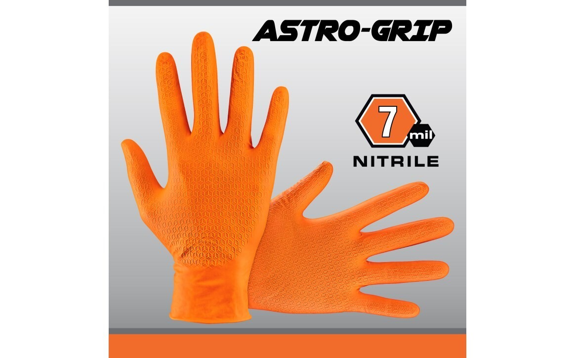 SAS Safety Astro-Grip Orange Nitrile Gloves, 7 mil Thick, 1000/Cs (M-2XL)