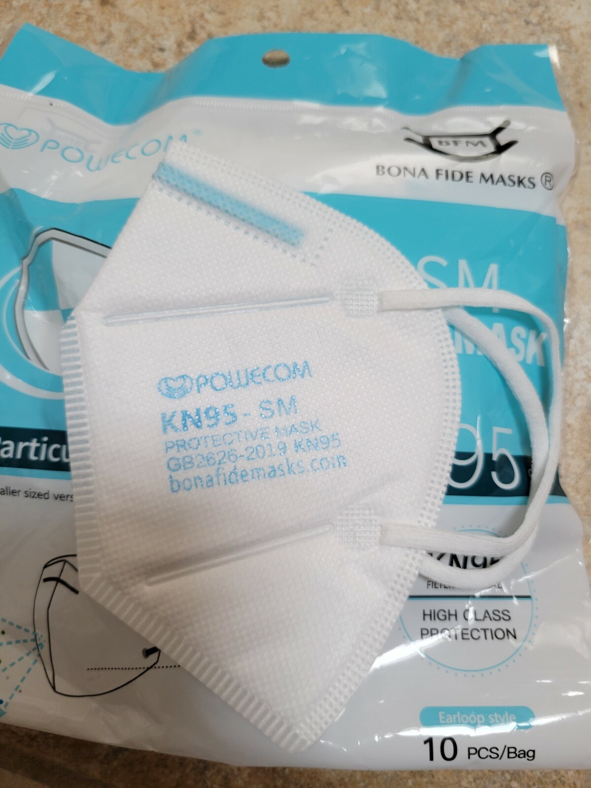10 Pack POWECOM KN95 SM Small Children Kids Face Mask GB2626-2019 White n95