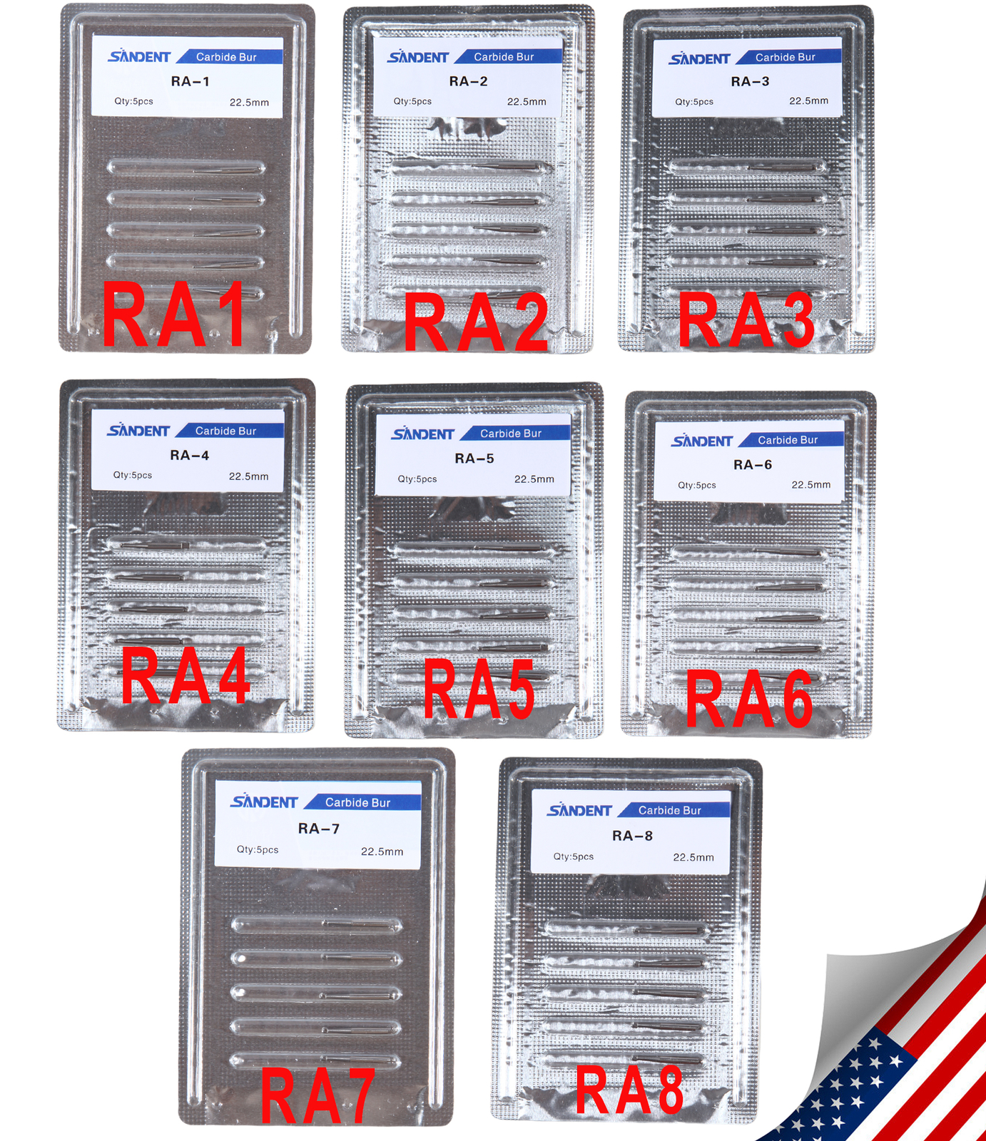 RA #1-8 Regular Round Carbide Burs for Slow Speed Latch RA1-RA8 Dental