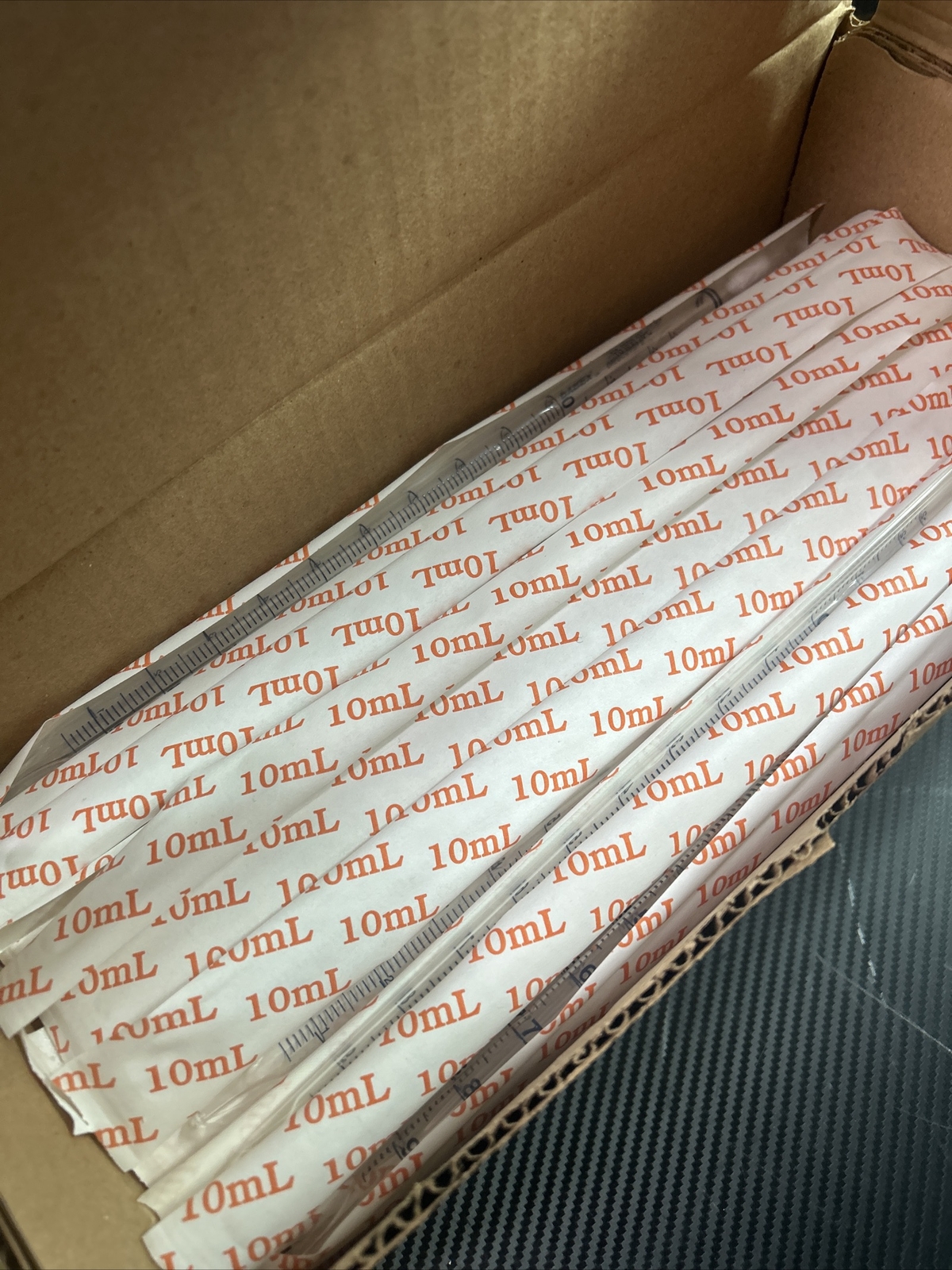 Box of 100 Corning Pyrex 7077-10N Pipets Serological 10 ml x 0.1 Glass Pipettes